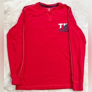 Tommy Hilfiger Red Long-Sleeve Crewneck Tee TH 1985 Chest Logo S Preppy Classic